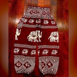 Elephant Print Harem Pants - Maroon